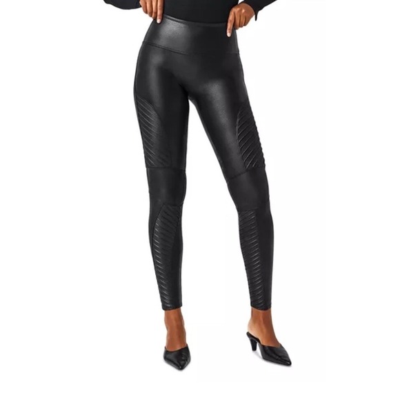 SPANX Faux Leather Moto Leggings Black Shaping Slimming‎ Stretch Womens M - Picture 3 of 16